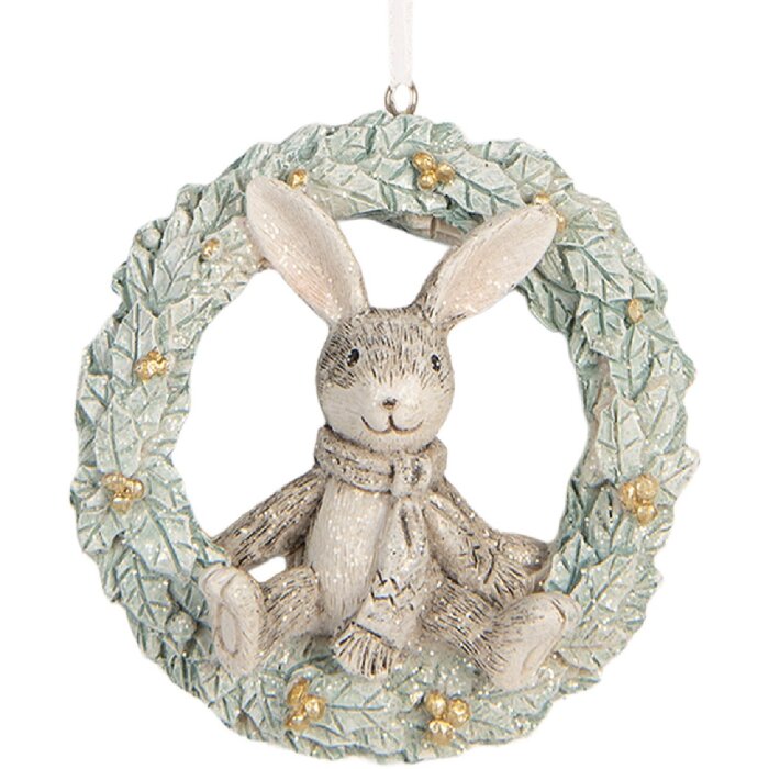 Clayre & Eef 6PR5889 Decoración Colgante Conejo 8x3x8 cm Gris Verde
