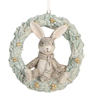 Clayre & Eef 6PR5889 Decoración Colgante Conejo 8x3x8 cm Gris Verde
