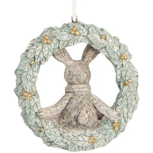 Clayre & Eef 6PR5889 Decoración Colgante Conejo 8x3x8 cm Gris Verde