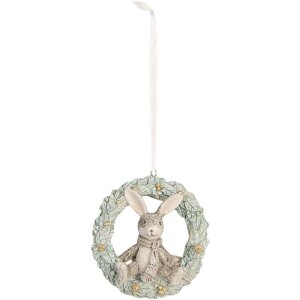 Clayre & Eef 6PR5889 Decoración Colgante Conejo 8x3x8 cm Gris Verde