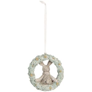 Clayre & Eef 6PR5889 Decoración Colgante Conejo 8x3x8 cm Gris Verde