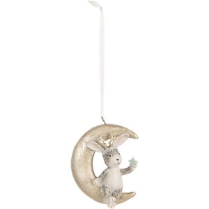 Clayre & Eef 6PR5890 Decoración Colgante Conejo Set 2 Gris y Dorado