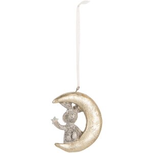 Clayre & Eef 6PR5890 Decoración Colgante Conejo Set 2 Gris y Dorado