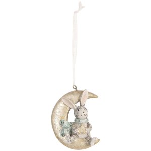 Clayre & Eef 6PR5890 Decoración Colgante Conejo Set 2 Gris y Dorado