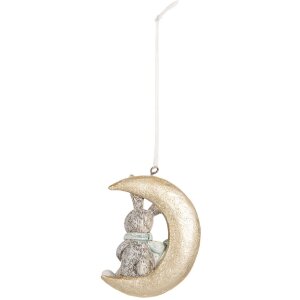 Clayre & Eef 6PR5890 Decoración Colgante Conejo Set 2 Gris y Dorado