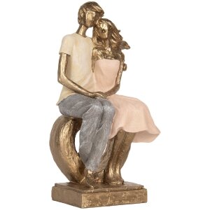 Decoración Pareja Sentada Clayre & Eef 6PR5901 14x12x28 cm Dorado Rosado