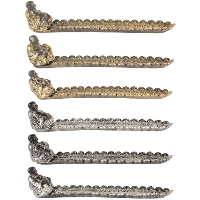 Candelabro Buda para Incienso Clayre & Eef Plateado Dorado 33x8x7 cm
