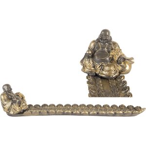 Candelabro Buda para Incienso Clayre & Eef Plateado Dorado 33x8x7 cm