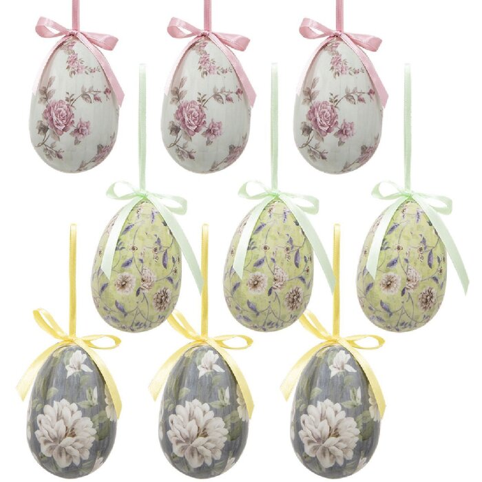 Clayre & Eef 65906 Decoración Huevos Colgantes Set 9 Unidades Ø 5x8 cm