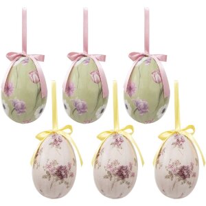 Clayre & Eef 65907 Decoración Colgante Huevo (Set de 6) Ø 7x10 cm
