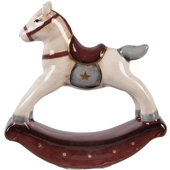 Clayre & Eef 6CE2248 Caballo balancín decorativo Beige-Rojo 11x3x11 cm