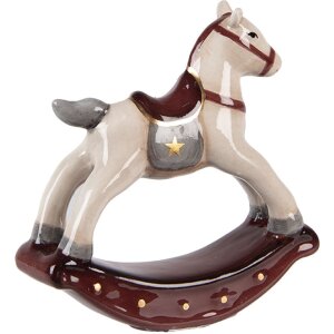 Clayre & Eef 6CE2248 Caballo balancín decorativo Beige-Rojo 11x3x11 cm