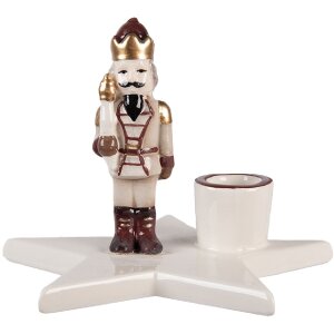 Clayre & Eef 6CE2253 Candelabro Cascanueces Beige Rojo 15x14x12 cm