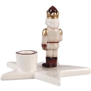 Clayre & Eef 6CE2253 Candelabro Cascanueces Beige Rojo 15x14x12 cm