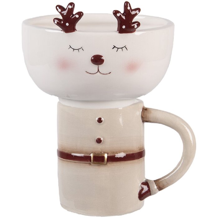 Clayre & Eef 6CE2255 Taza con Platillo Beige Blanco 12x12x18 cm