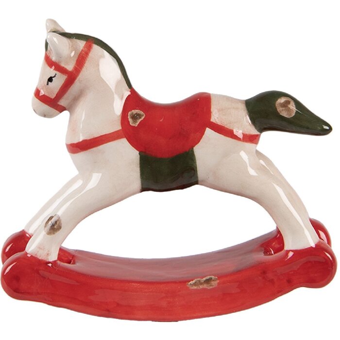 Clayre & Eef 6CE2263 Caballo Balancín Decorativo Beige/Rojo 12x4x11 cm