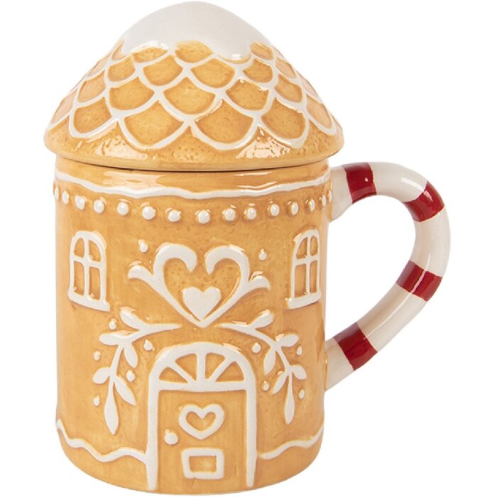 Clayre & Eef 6CEMU0213 Jarra con Tapa Marrón-Blanco 350ml