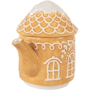 Clayre & Eef 6CETE0213 Tetera con taza de cerámica marrón blanco