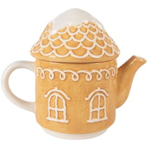 Clayre & Eef 6CETE0213 Tetera con taza de cerámica marrón blanco