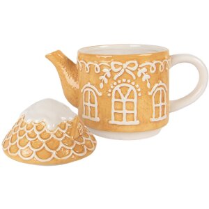 Clayre & Eef 6CETE0213 Tetera con taza de cerámica marrón blanco