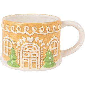 Clayre & Eef 6CETE0213 Tetera con taza de cerámica marrón blanco