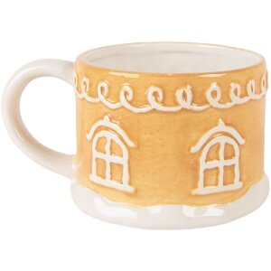 Clayre & Eef 6CETE0213 Tetera con taza de cerámica marrón blanco