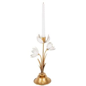 Clayre & Eef 6Y5805 Candelabro 16x11x30 cm Dorado Blanco
