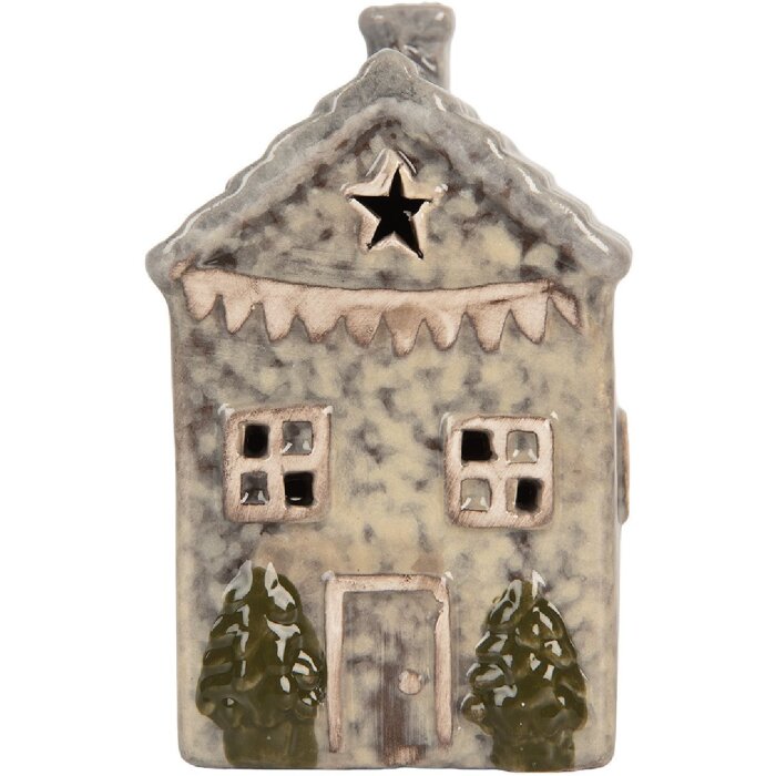 Clayre & Eef 6CE2274 Casa decorativa con LED Gris/Verde 6x6x11 cm