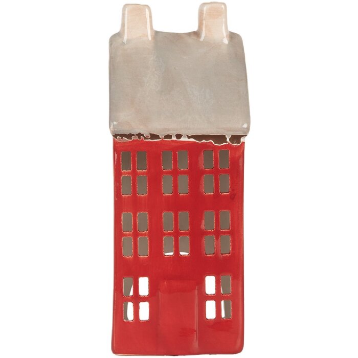 Clayre & Eef 6CE2294 Candelabro Casa Rojo y Gris 7x7x18 cm
