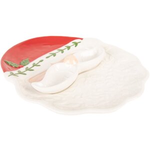 Clayre & Eef 6CE2365 Bandeja 29x26x5 cm Blanco Rojo Estilo Rústico