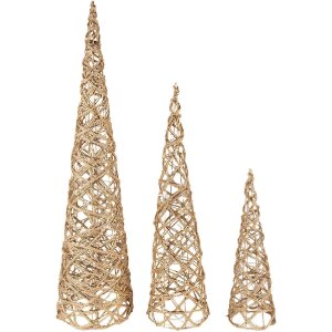 Clayre & Eef 50827 Juego de Conos Decorativos LED (Set de 3) Ø 20x80/16x60/13x40 cm