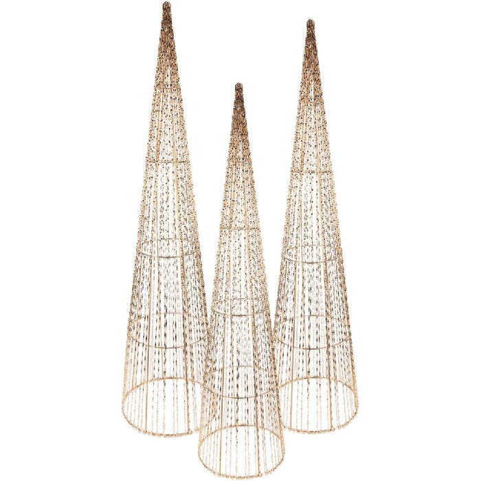 Clayre & Eef 50828 Juego de 3 Conos Decorativos LED Ø20x80/16x60/11x40cm