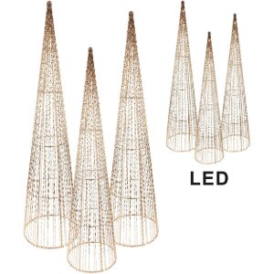 Clayre & Eef 50828 Juego de 3 Conos Decorativos LED Ø20x80/16x60/11x40cm