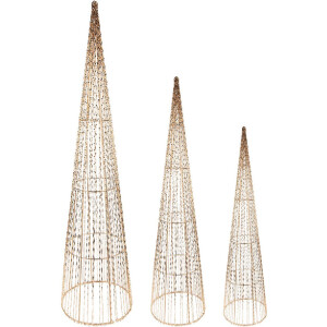 Clayre & Eef 50828 Juego de 3 Conos Decorativos LED Ø20x80/16x60/11x40cm