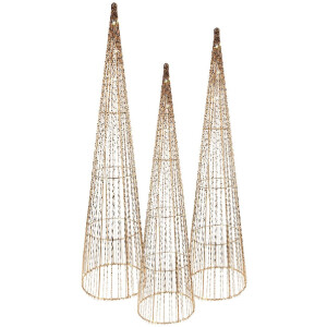 Clayre & Eef 50828 Juego de 3 Conos Decorativos LED Ø20x80/16x60/11x40cm
