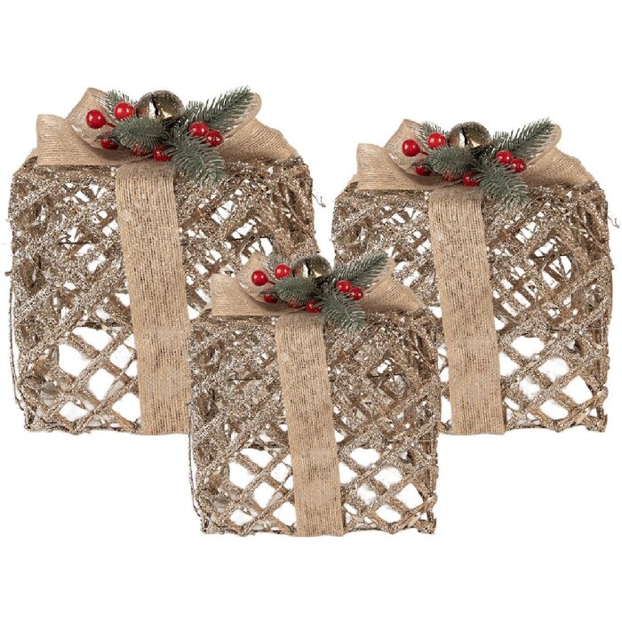 Clayre & Eef 66308 Decoración Regalo LED Juego de 3 Dorado