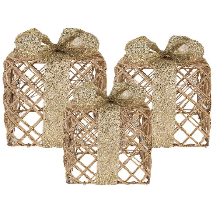 Clayre & Eef 66311 Decoración Regalo LED Set de 3 Dorado