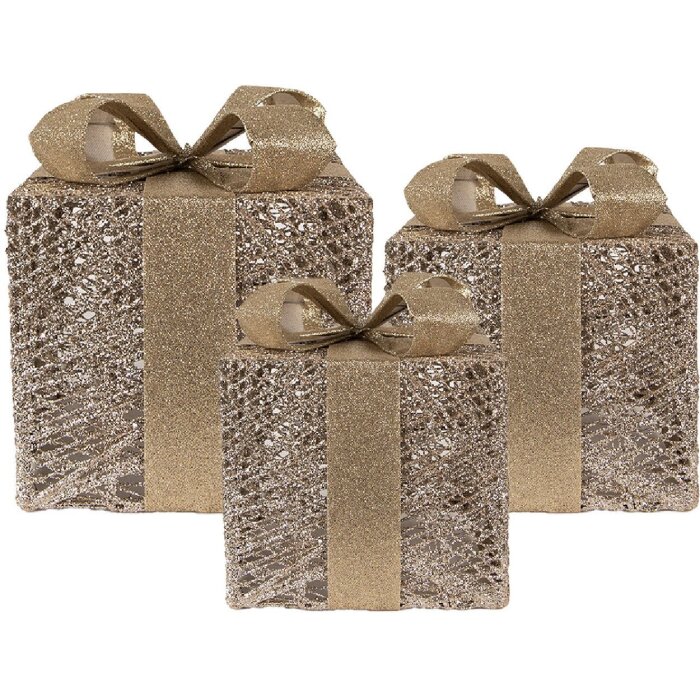 Clayre & Eef 66312 Decoración Regalo LED Juego de 3 Dorado