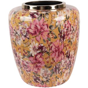 Clayre & Eef 66379 Decoración Jarrón Amarillo/Rosa Ø 33x36 cm