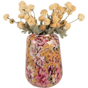 Clayre & Eef 66383 Decoración Jarrón Amarillo Rosa Ø 27x34 cm