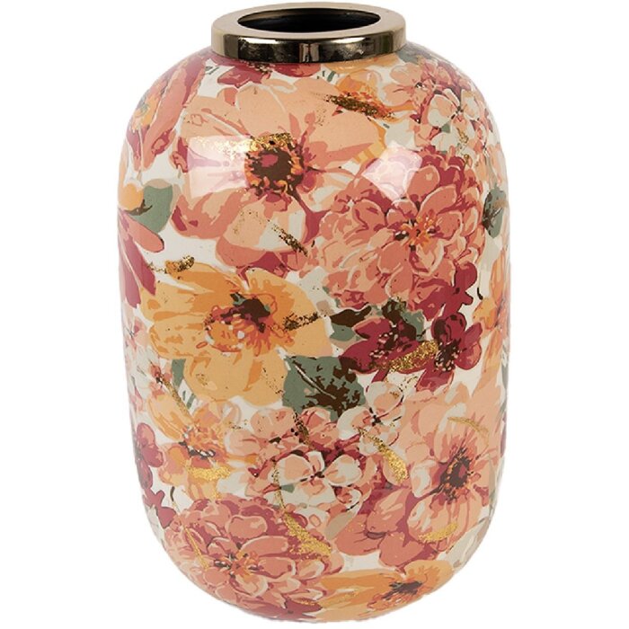 Clayre & Eef 66388 Florero Decorativo Ø 17x25 cm Beige-Naranja