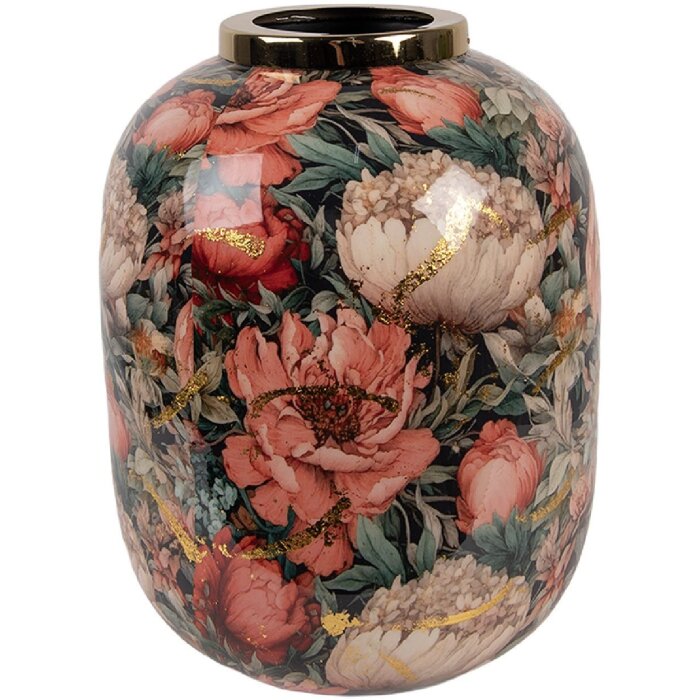 Clayre & Eef 66389 Florero Decorativo Verde Rosado Ø 17x22 cm