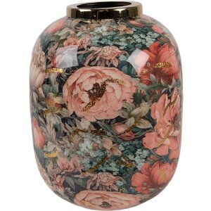 Clayre & Eef 66389 Florero Decorativo Verde Rosado Ø 17x22 cm