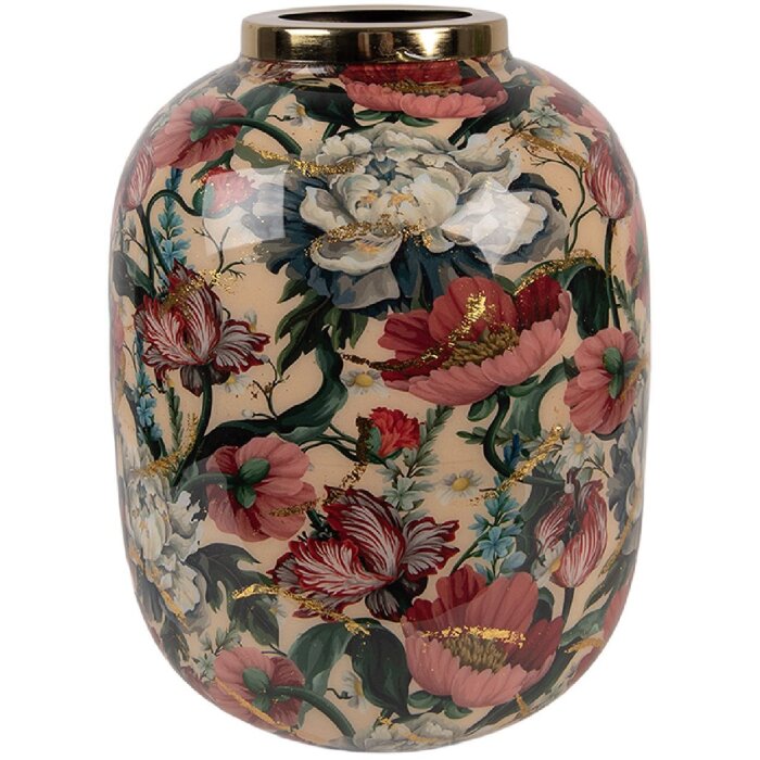 Clayre & Eef 66390 Decoración Jarron Ø 17x22 cm Beige-Rosa