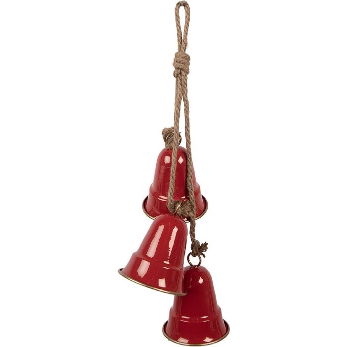 Clayre & Eef 6Y5910 Adorno Colgante Campanas Rojo y Dorado 11x11x48 cm