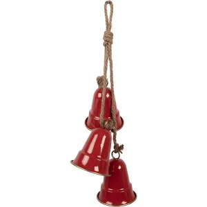Clayre & Eef 6Y5910 Adorno Colgante Campanas Rojo y Dorado 11x11x48 cm