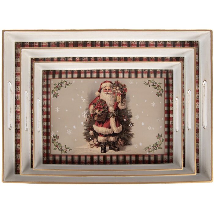 Clayre & Eef 66396 Juego de Bandejas 3 Piezas Beige-Rojo 40x30x4cm