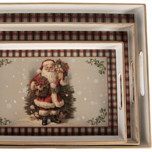 Clayre & Eef 66396 Juego de Bandejas 3 Piezas Beige-Rojo 40x30x4cm