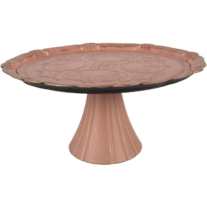 Clayre & Eef 66399 Plato para Tartas Rosa Dorado 32x15 cm