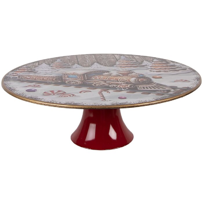 Clayre & Eef 66400 Plato para Tartas Ø 29x10 cm Blanco-Rojo